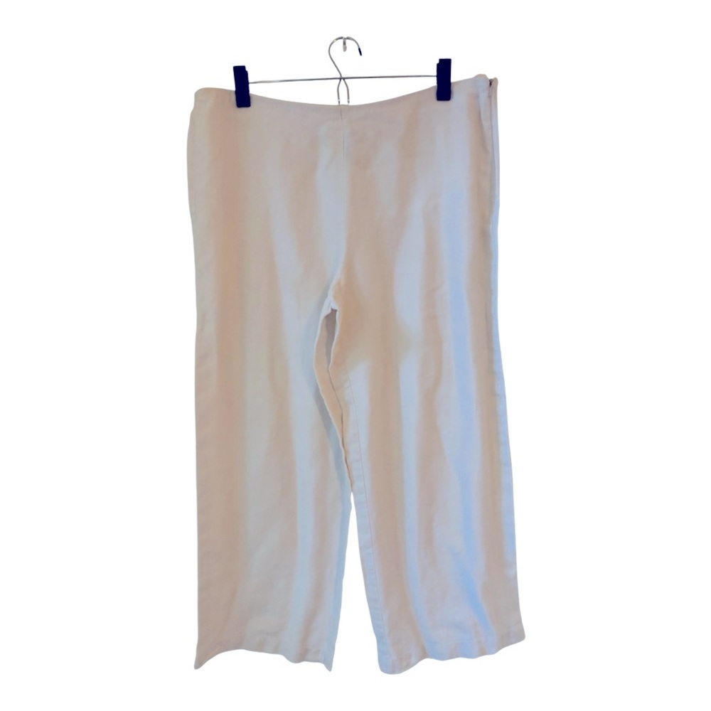 Eileen Fisher Wide Leg 💯 Irish Linen Cropped White Pants Large - Picture 3 of 5